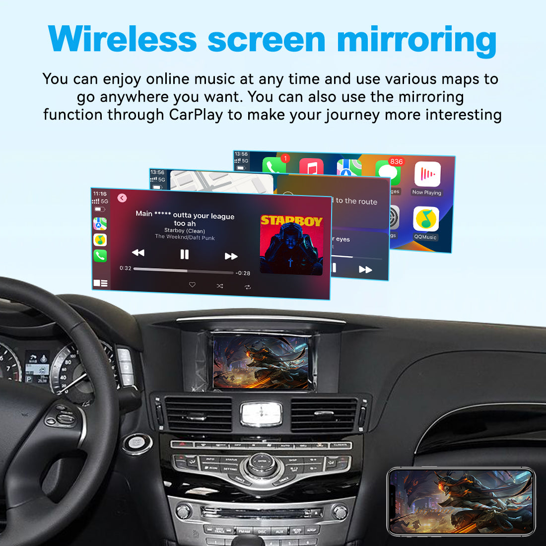 (WZIN-3) New JoyeAuto Carplay Module Retrofit for Infiniti QX70 Q70 EX25 G35 FX35 FX50 EX35 WiFi Wireless Apple CarPlay AirPlay Android Auto Interface Main image