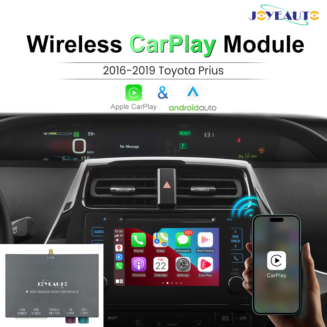 Upgrade Retrofit Toyota 2016-2019 Prius Prius c Wireless Apple CarPlay Android Auto Kit Main image
