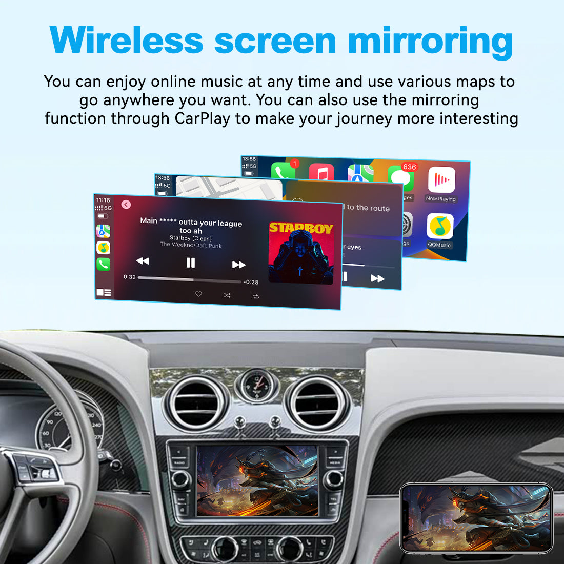 (WZBT-3) JoyeAuto Wireless Apple Carplay AirPlay Android Auto Interface for 2016-2019 Bentley Bentayga Mirror-link Plug and Play Main image