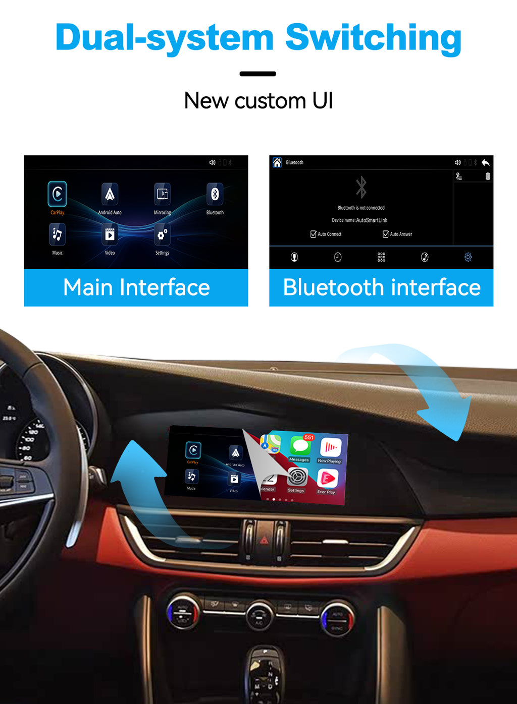 (WZAF-1) JoyeAuto Alfa Wireless Apple Carplay AirPlay Android Auto Interface for 2017 2018 2019 Alfa Giulia Stelvio Mirror-link Plug and Play
