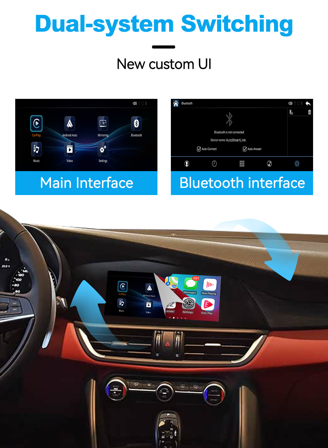 (WZAF-1) JoyeAuto Alfa Wireless Apple Carplay AirPlay Android Auto Interface for 2017 2018 2019 Alfa Giulia Stelvio Mirror-link Plug and Play