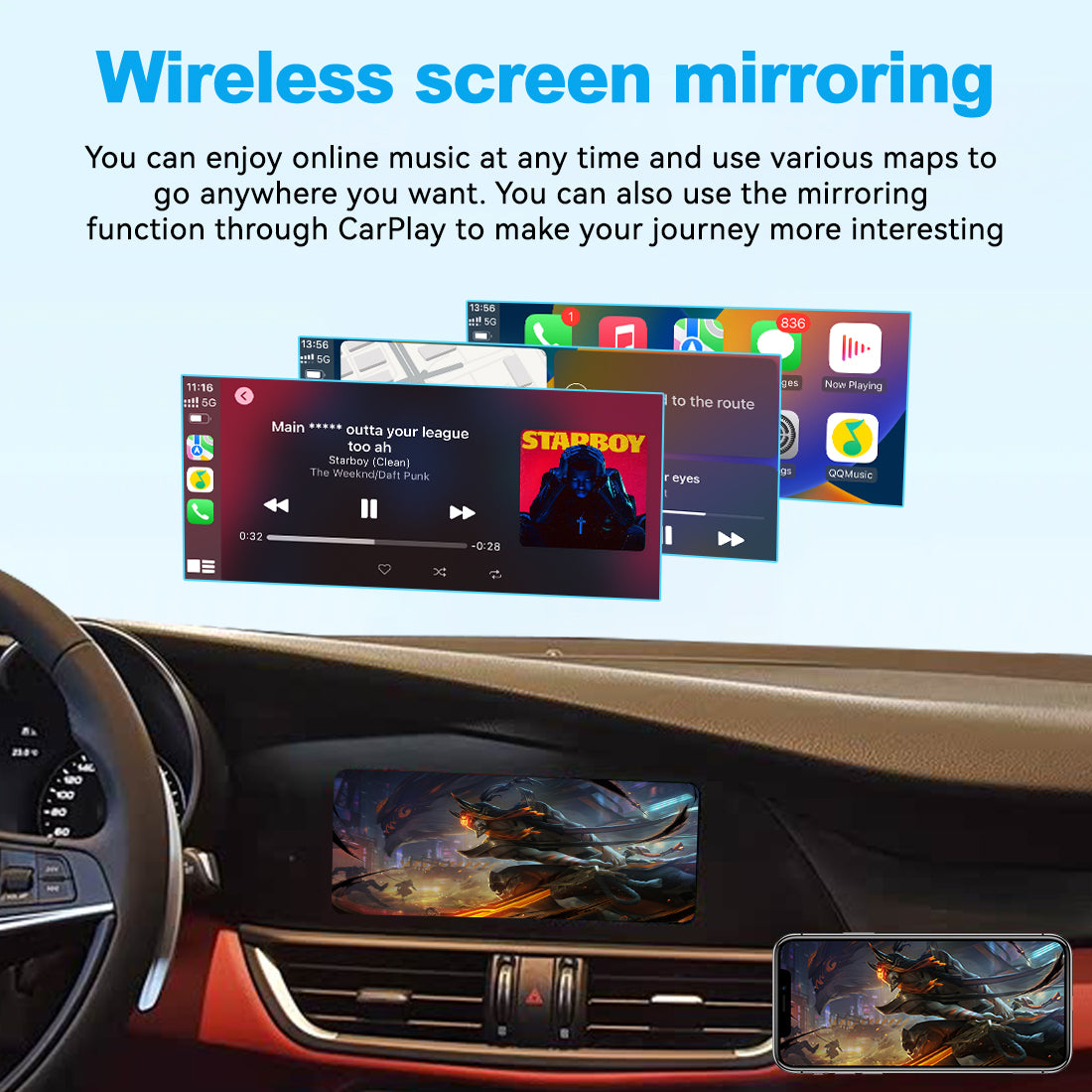 (WZAF-1) JoyeAuto Alfa Wireless Apple Carplay AirPlay Android Auto Interface for 2017 2018 2019 Alfa Giulia Stelvio Mirror-link Plug and Play