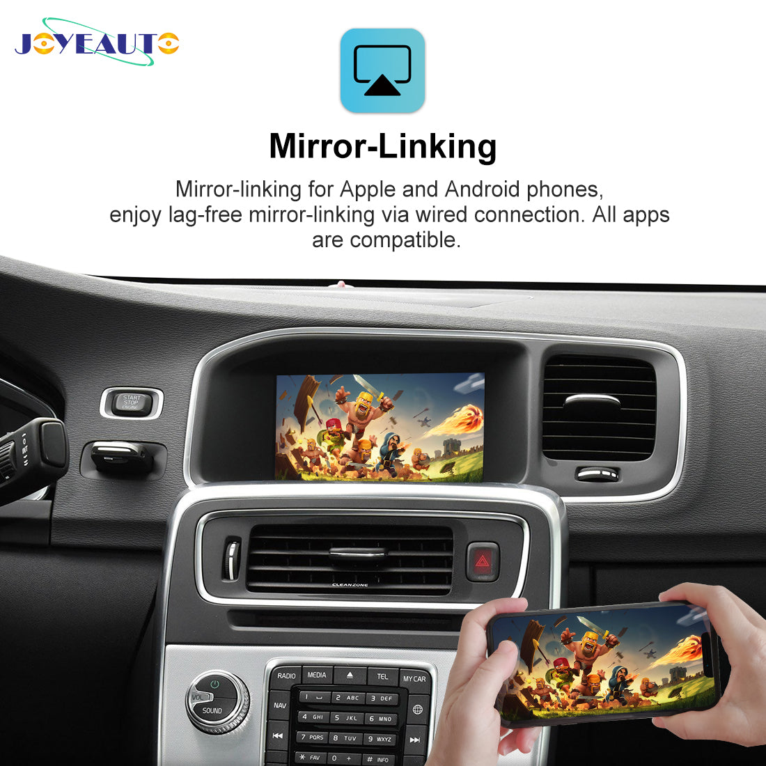 (WJVO-1) JoyeAuto Wireless Apple CarPlay Android Auto Interface for 2014-2019 Volvo S60/XC60/V60/S80/V40
