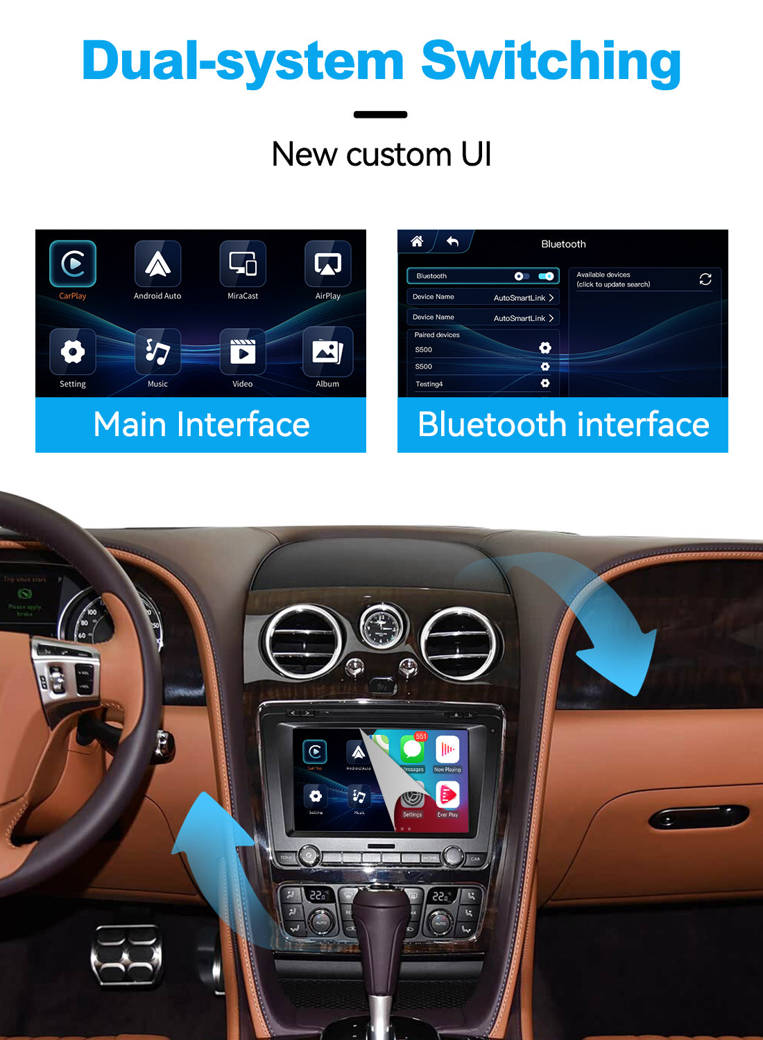 (WZBT-1) JoyeAuto Wireless Apple Carplay AirPlay Android Auto Interface for 2012-2017 Bentley Continental Flying Spur Mirror-link Plug and Play