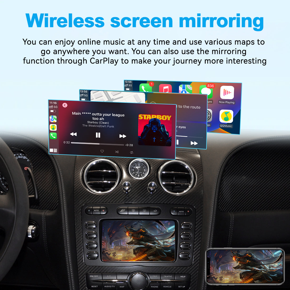 (WZBT-0) JoyeAuto Wireless Apple Carplay AirPlay Android Auto Interface for 2004-2011 Bentley Continental Flying Spur Support Touchscreen Mirror-link Plug and Play Secondary image