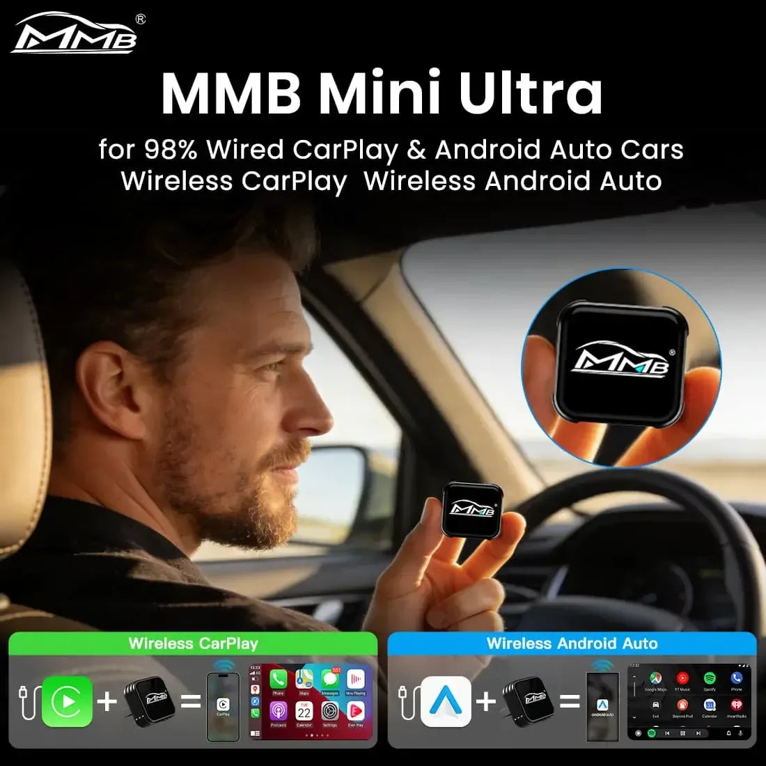 MMB Mini Ultra Wired to Wireless Bluetooth WiFi CarPlay Adapter - MMB Auto