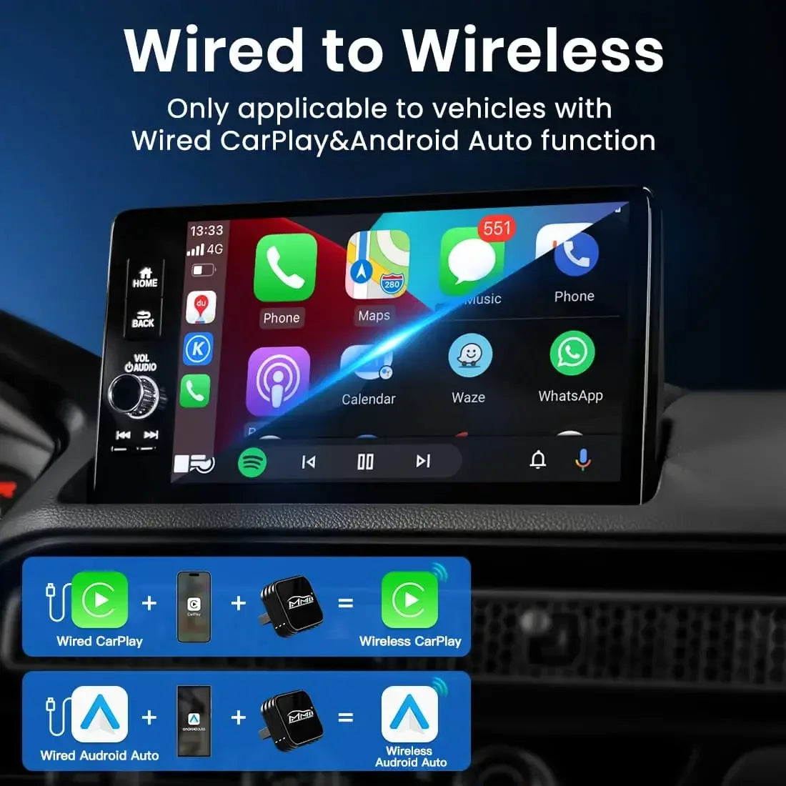 MMB Mini Ultra Wired to Wireless Bluetooth WiFi CarPlay Adapter - MMB Auto