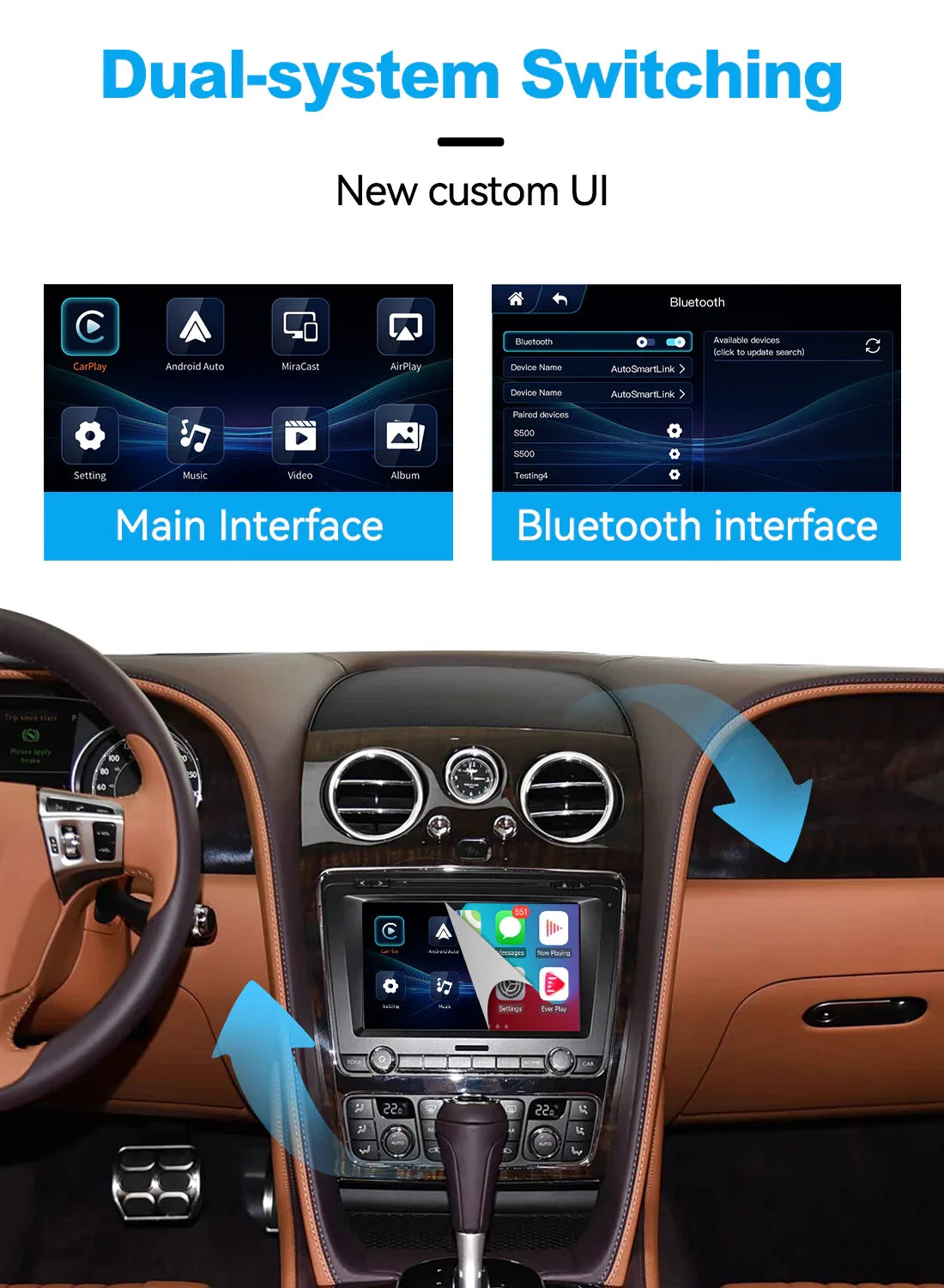 (WZBT-1) JoyeAuto Wireless Apple Carplay AirPlay Android Auto Interface for 2012-2017 Bentley Continental Flying Spur Mirror-link Plug and Play - MMB Auto