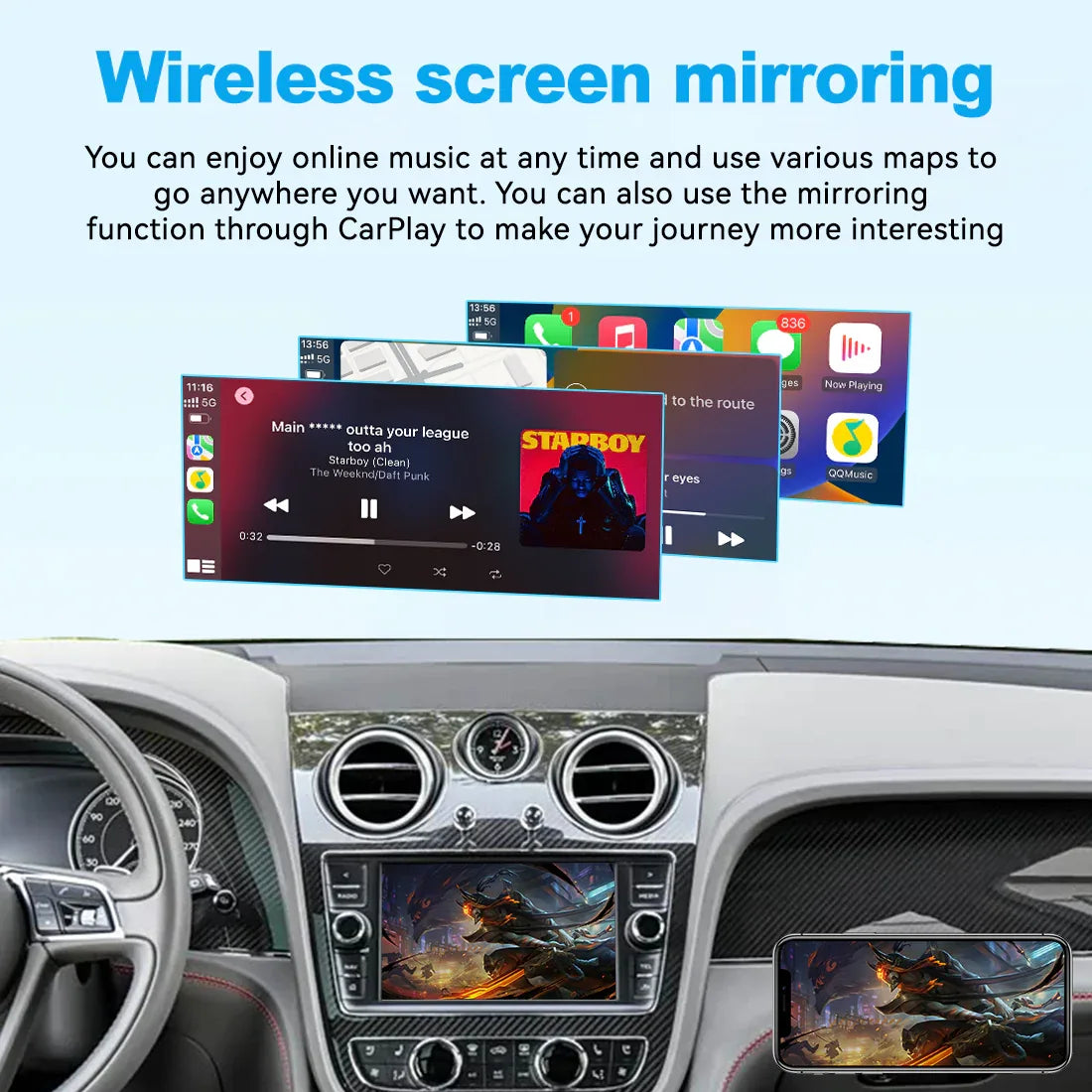 (WZBT-3) JoyeAuto Wireless Apple Carplay AirPlay Android Auto Interface for 2016-2019 Bentley Bentayga Mirror-link Plug and Play - MMB Auto