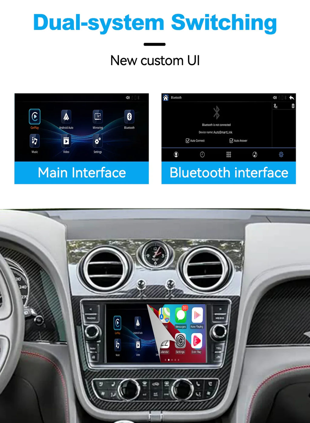 (WZBT-3) JoyeAuto Wireless Apple Carplay AirPlay Android Auto Interface for 2016-2019 Bentley Bentayga Mirror-link Plug and Play - MMB Auto
