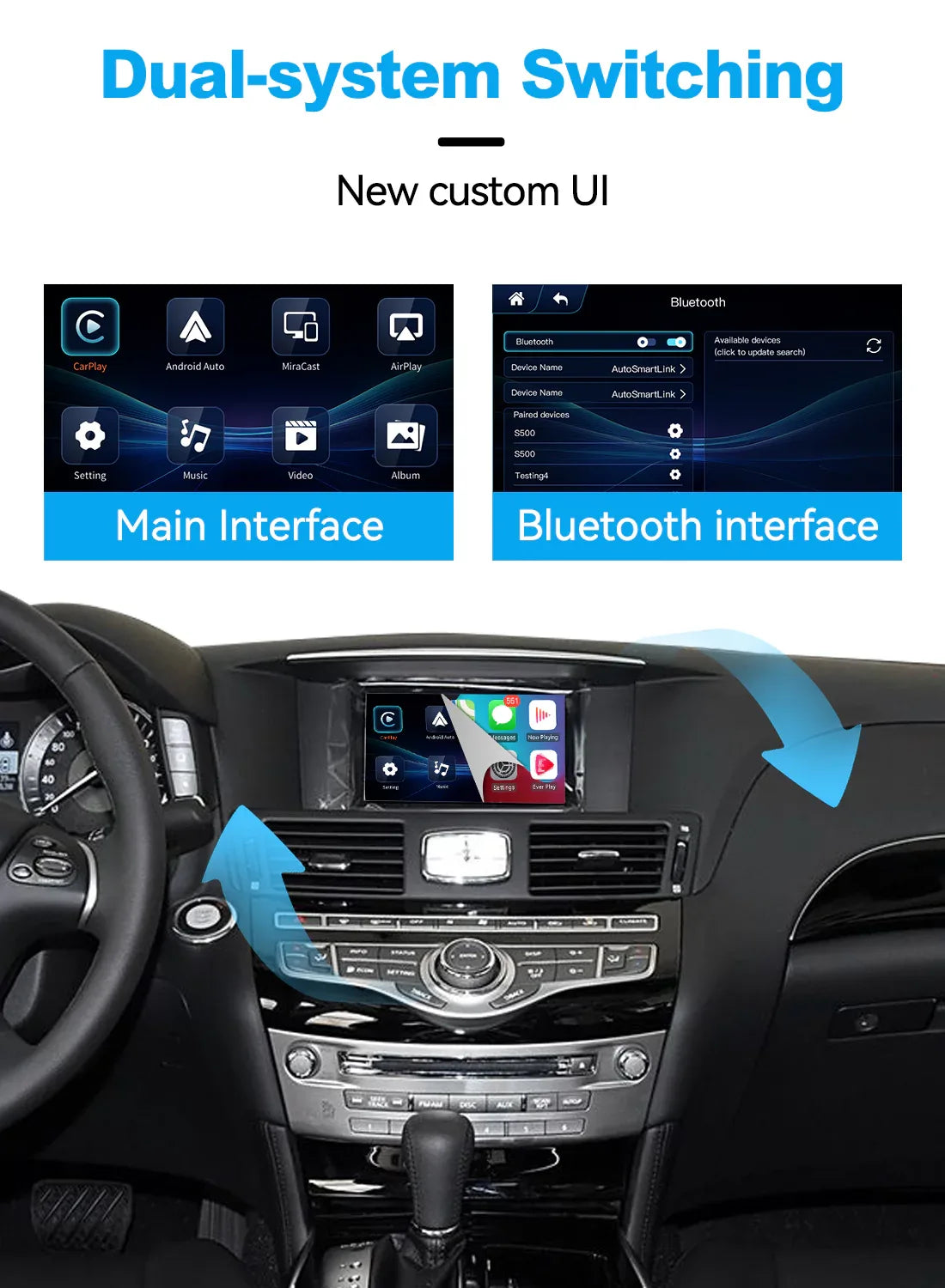 (WZIN-3) New JoyeAuto Carplay Module Retrofit for Infiniti QX70 Q70 EX25 G35 FX35 FX50 EX35 WiFi Wireless Apple CarPlay AirPlay Android Auto Interface - MMB Auto