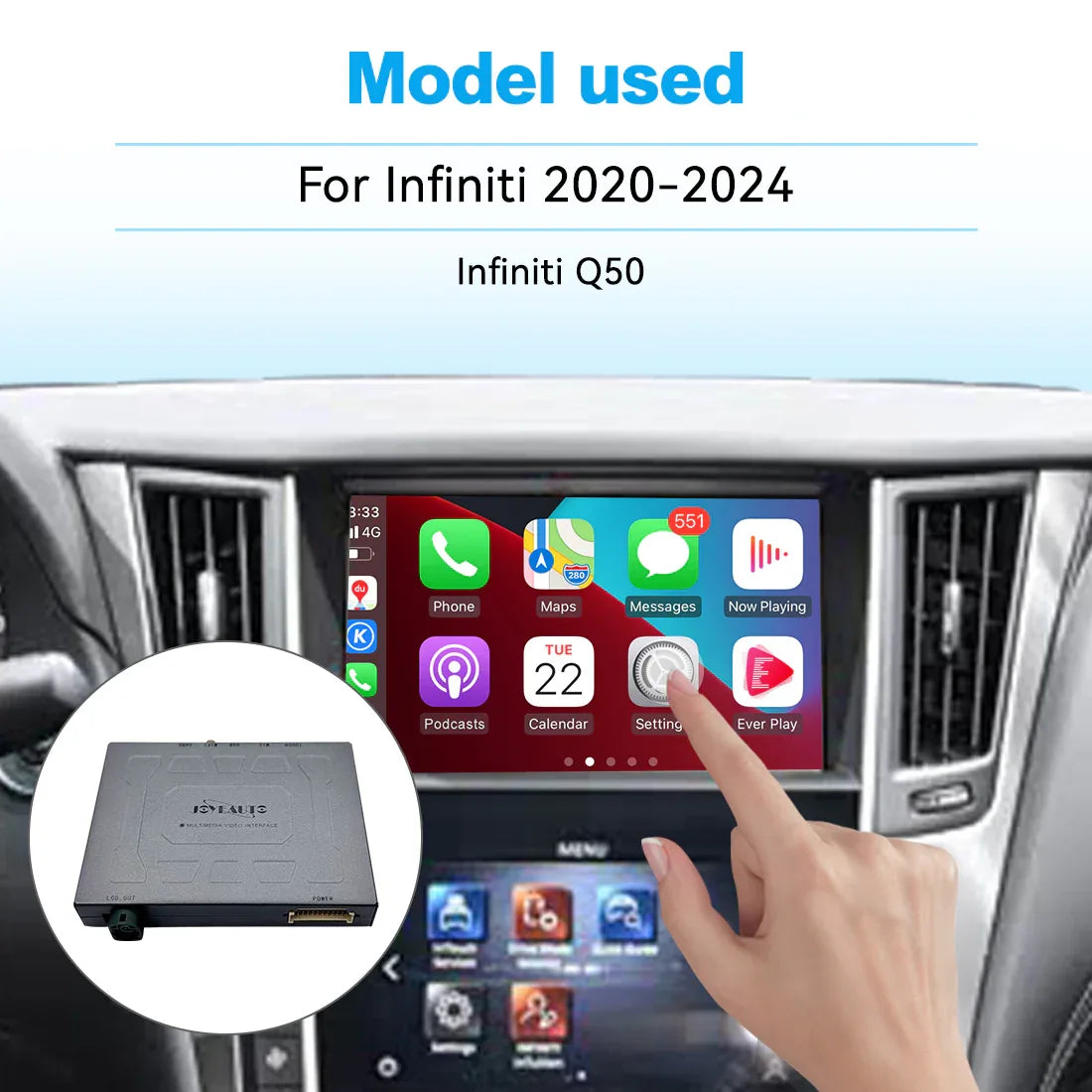(WZIN-5) New JoyeAuto Carplay Module Retrofit for 2020-2024 Infiniti Q50 Q60 Q50L WiFi Wireless Apple CarPlay AirPlay Android Auto Interface Secondary image