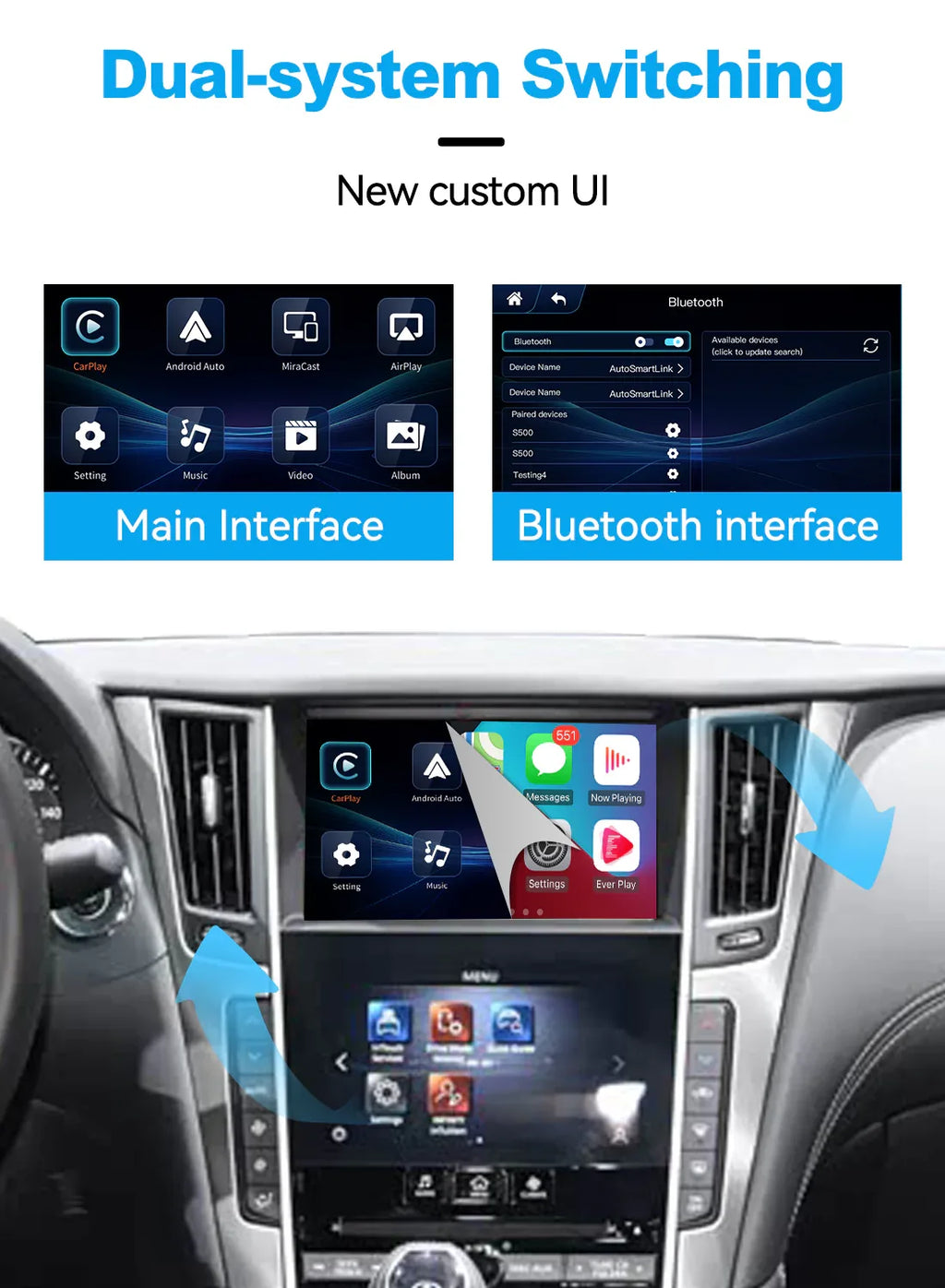(WZIN-5) New JoyeAuto Carplay Module Retrofit for 2020-2024 Infiniti Q50 Q60 Q50L WiFi Wireless Apple CarPlay AirPlay Android Auto Interface - MMB Auto
