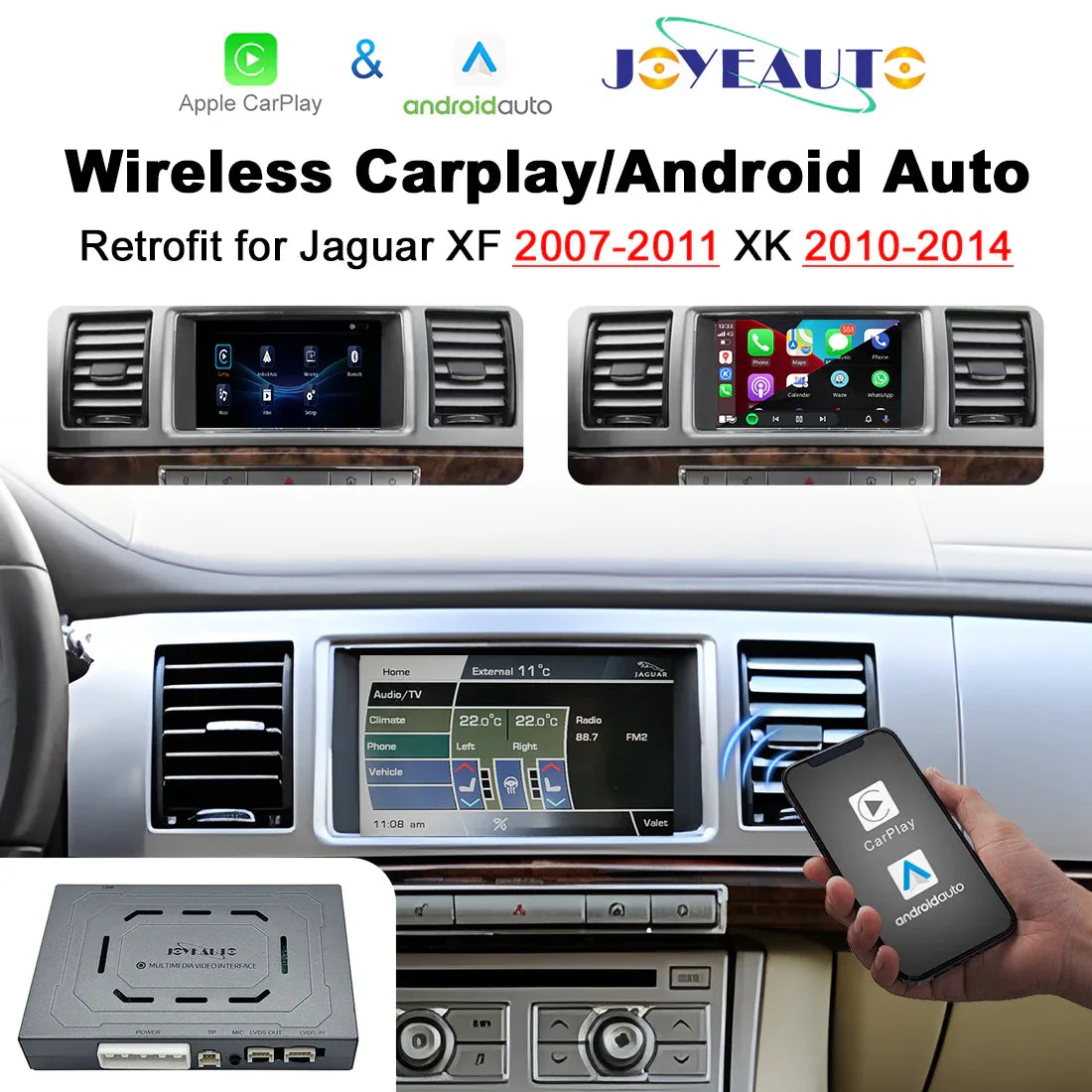 (WZLR-5)JoyeAuto Wireless Apple Carplay AirPlay Android Auto Interface Retrofit for Land Rover Jaguar 2007-2011 XF 2010-2014 XK - MMB Auto Main image