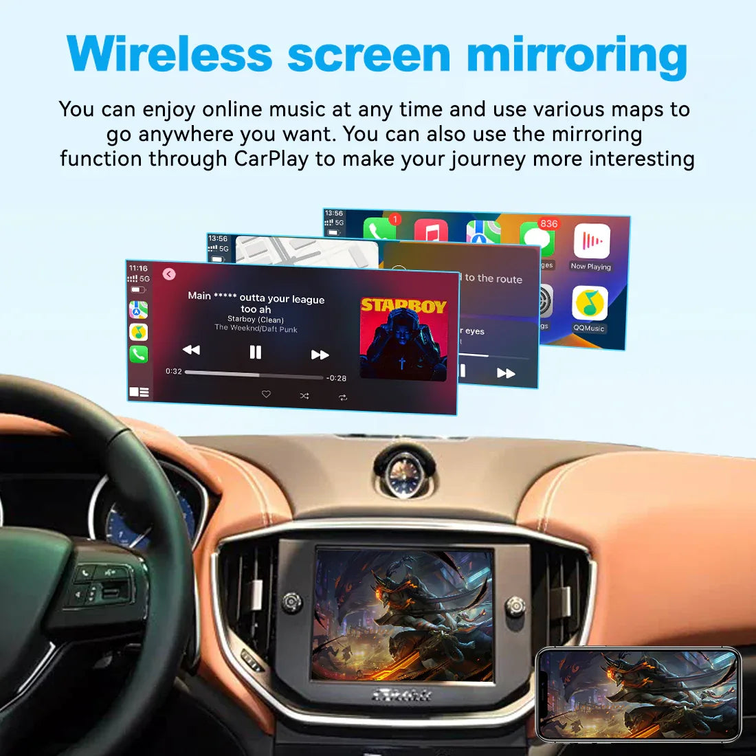 (WZMA-1) Joyeauto WiFi Wireless Apple CarPlay Android Auto Upgrade for Maserati Quattroporte Ghibli 2014-2017MY with Rear Camera - MMB Auto