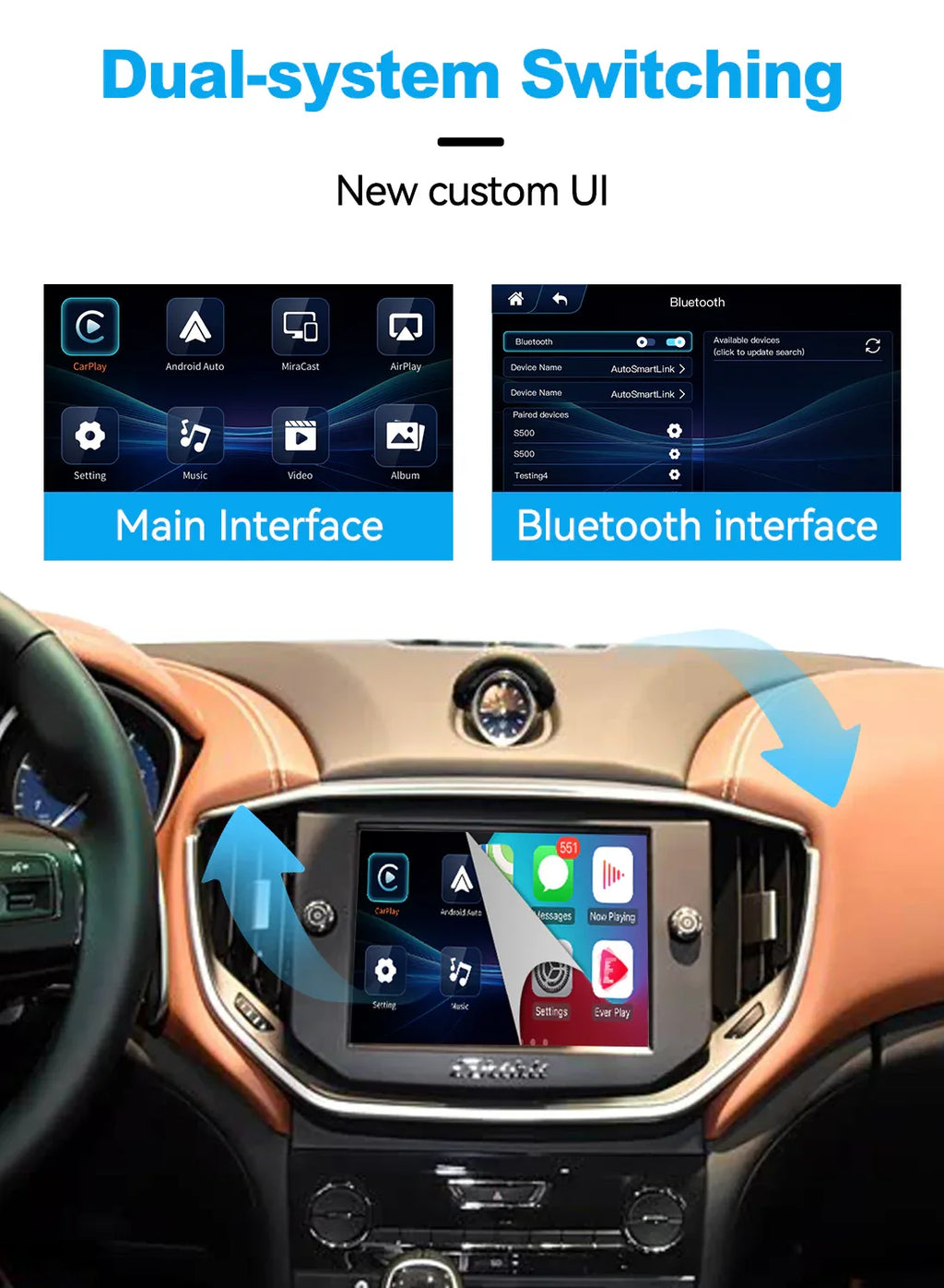 (WZMA-1) Joyeauto WiFi Wireless Apple CarPlay Android Auto Upgrade for Maserati Quattroporte Ghibli 2014-2017MY with Rear Camera - MMB Auto