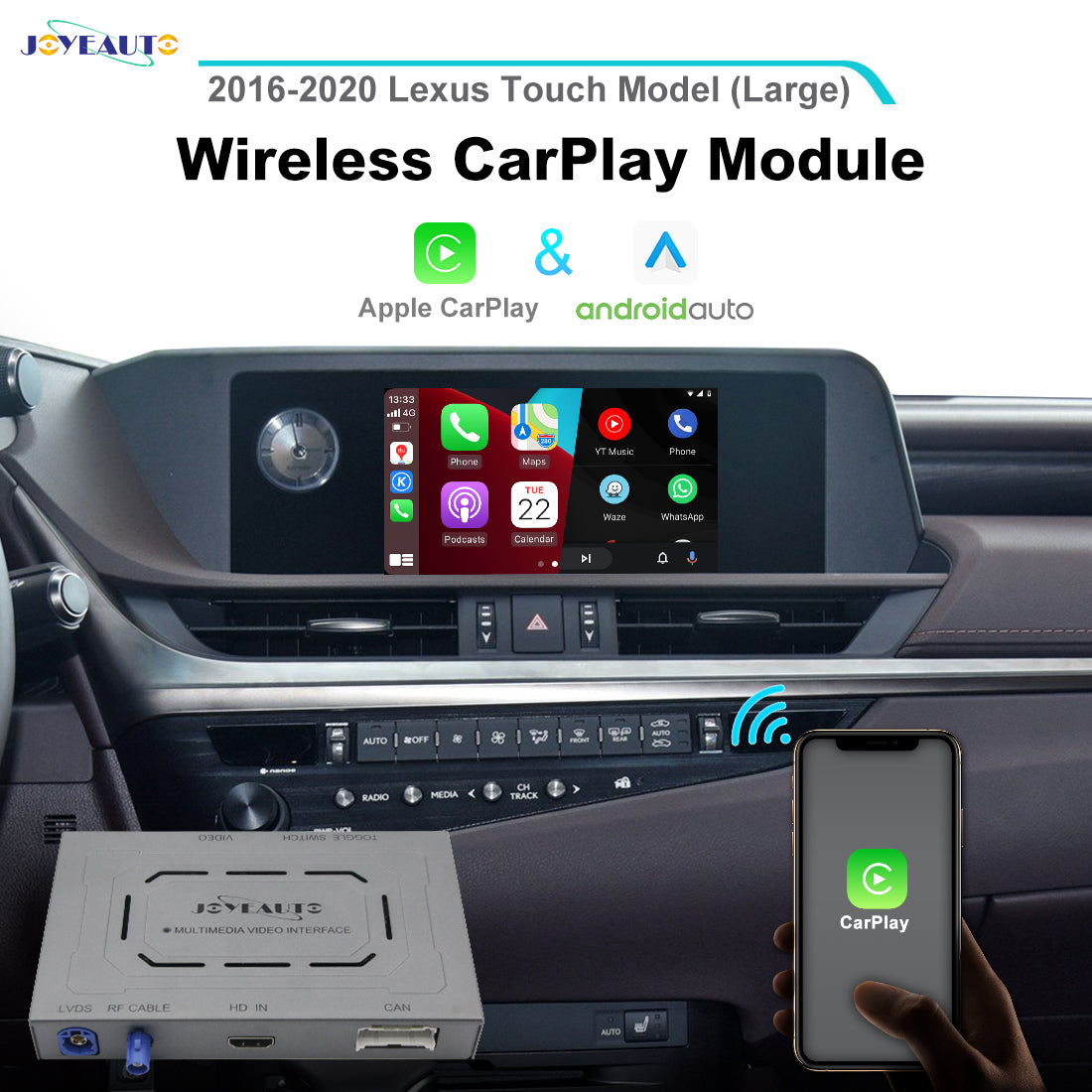 (WJLX-1) JoyeAuto Wireless Apple CarPlay Android Auto Interface for 2016-2020 Lexus ES/NX/RX/UX with touch panel Main image