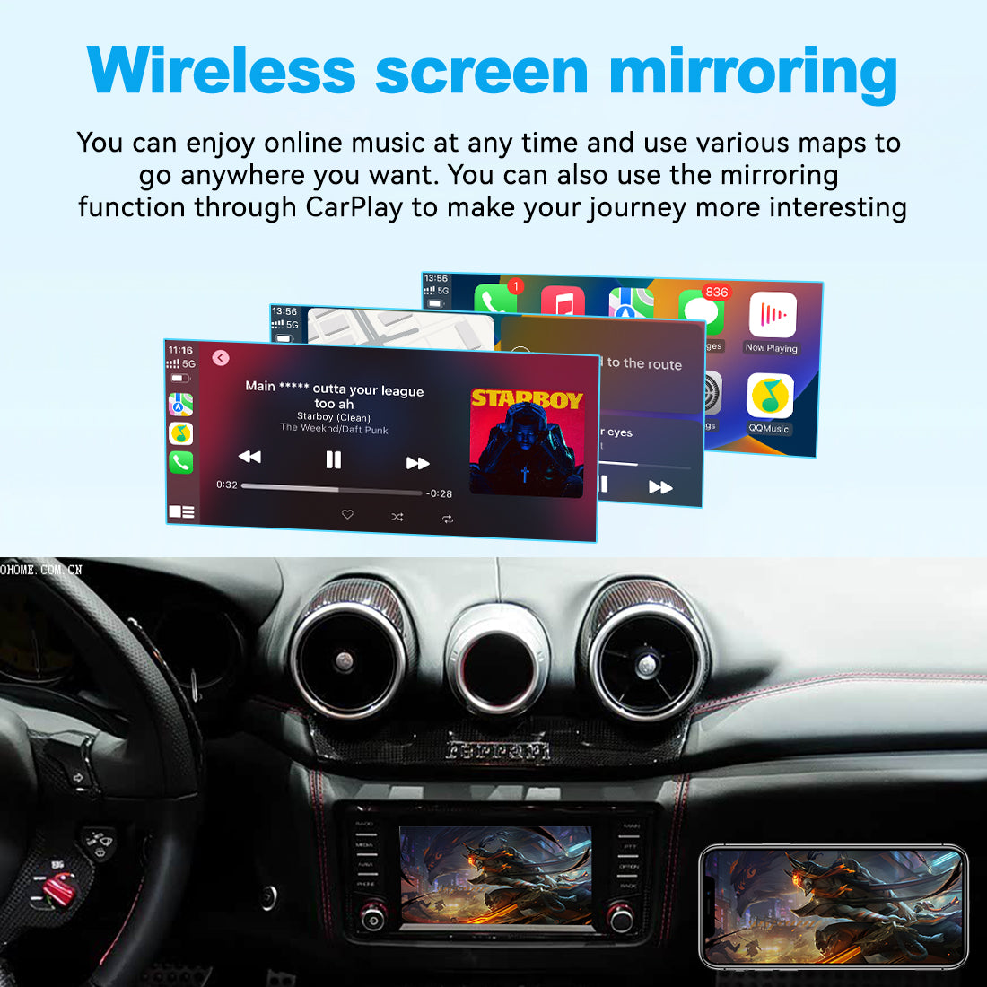 (WZFR-1)JoyeAuto Wireless Apple Carplay AirPlay Android Auto Mirror-Link Interface for 2015-2018 Ferrari California T Plug and Play Secondary image