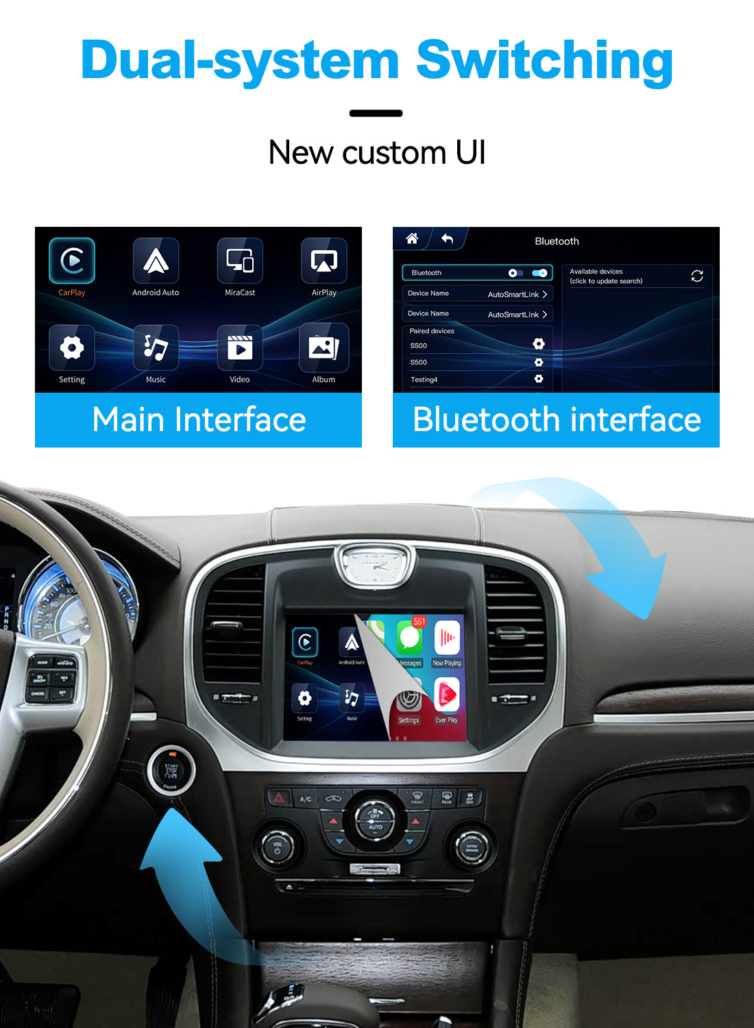 (WZCL-1) JoyeAuto Chrysler Wireless Apple Carplay AirPlay Android Auto Interface Upgrade for Chrysler 2012-2016 300C Mirror-link Plug and Play