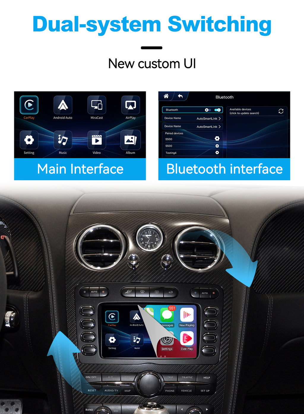 (WZBT-0) JoyeAuto Wireless Apple Carplay AirPlay Android Auto Interface for 2004-2011 Bentley Continental Flying Spur Support Touchscreen Mirror-link Plug and Play