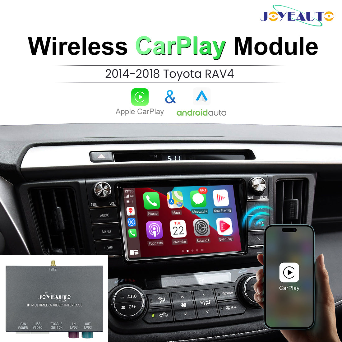 Upgrade Retrofit 2014 - 2018 Toyota RAV4 / Yaris Wireless Apple CarPlay Android Auto Kit Main image