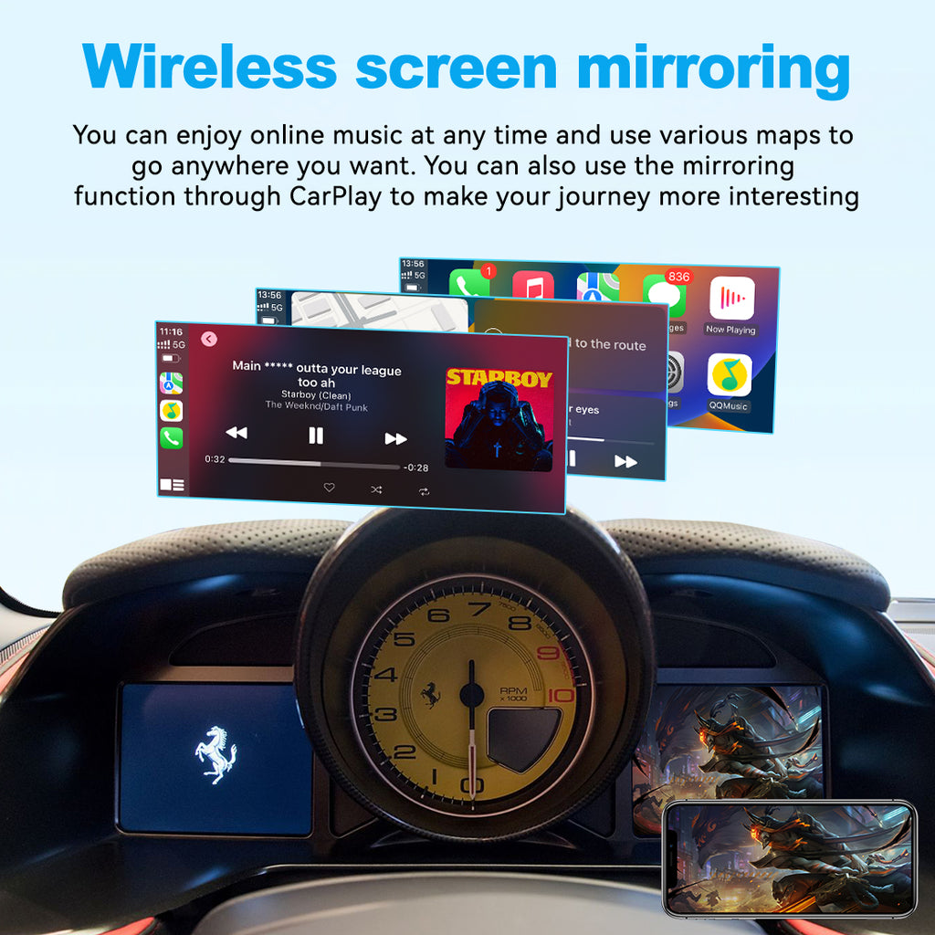 (WZFR-2)JoyeAuto Wireless Apple Carplay AirPlay Android Auto Mirror-Link Interface for Ferrari 458 Plug and Play